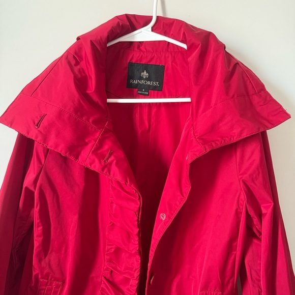 Rainforest Bold Red Hidden Hood Water Resistant Women’s Long Raincoat - Picture 6 of 14